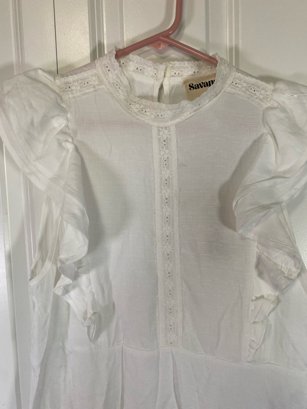 NWT Savanna White Ruffle Sleeve Peplum Top - Picture 3 of 7